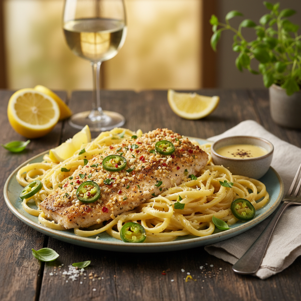 Spicy Garlic Jalapeño Tilapia with Creamy Lemon Pasta recipe