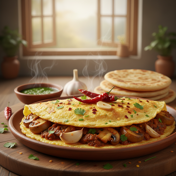 Spicy Garlic Mushroom Masala Omelet Delight recipe