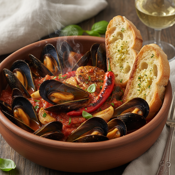 Spicy Garlic Mussels in Tomato Sauce recipe