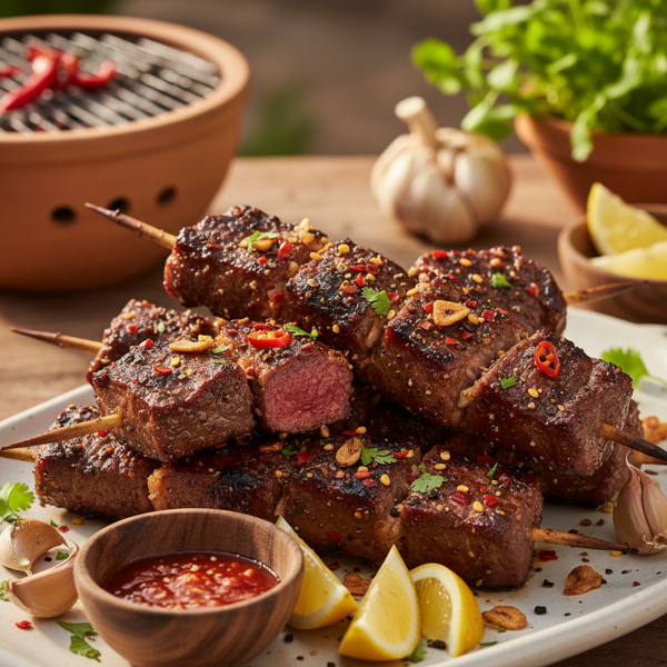 Spicy Garlic Pepper Beef Skewers recipe