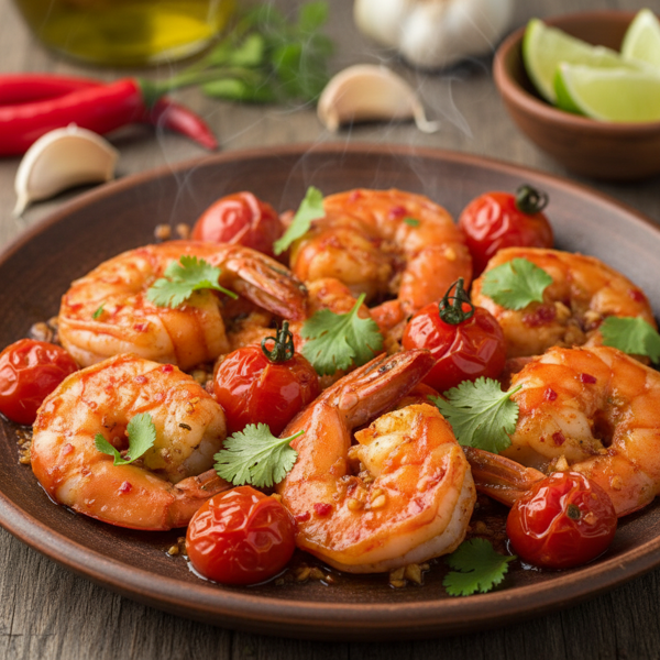 Spicy Garlic Prawns with Tomato and Coriander recipe