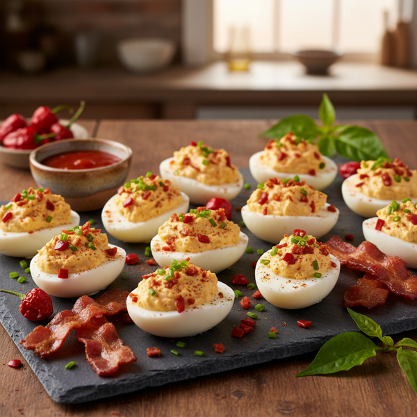 Spicy Ghost Pepper Bacon Deviled Eggs recipe
