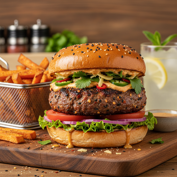 Spicy Ginger-Infused Lamb Burger Deluxe recipe