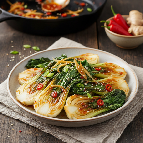 Spicy Ginger Baby Bok Choy with Sweet Chili Glaze recipe