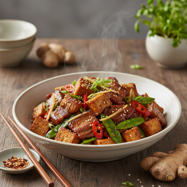 Spicy Ginger Pork and Tofu Stir-Fry recipe