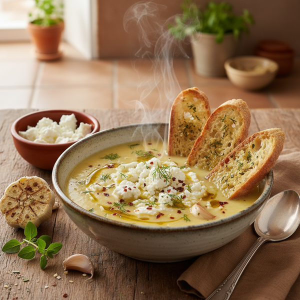 Spicy Greek Garlic Soup with Feta recipe