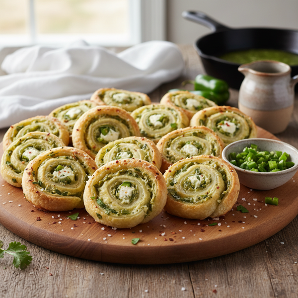 Spicy Green Chile Cream Cheese Pinwheels recipe