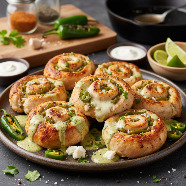 Spicy Green Chile Stuffed Chicken Rolls recipe