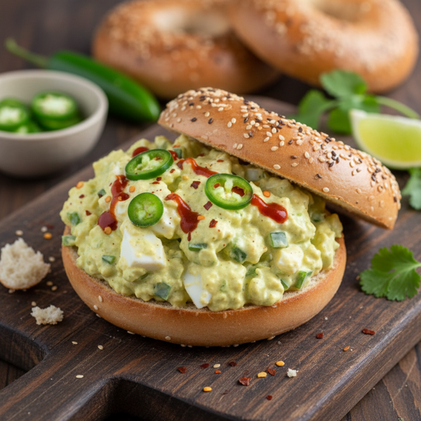 Spicy Green Chili Egg Salad Bagels recipe