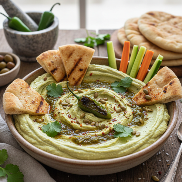 Spicy Green Chili Hummus Delight recipe