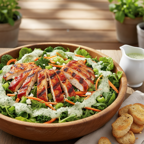 Spicy Grilled Buffalo Chicken Salad with Creamy Dill Dressing recipe