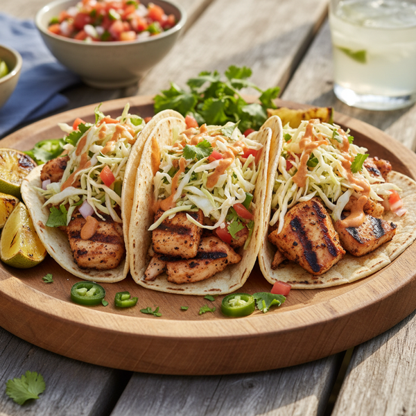 Spicy Grilled Mahi-Mahi Tacos with Cilantro Slaw recipe