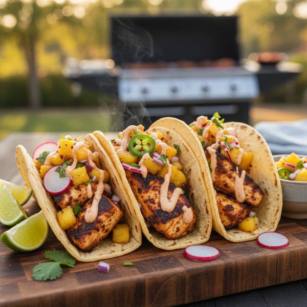 Spicy Grilled Mahi Mahi Tacos with Charred Pineapple Salsa recipe
