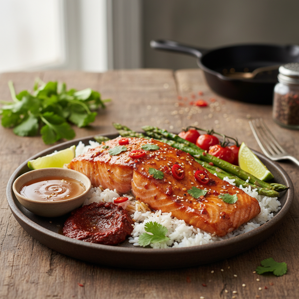 Spicy Honey Glazed Salmon with Sambal Oelek recipe