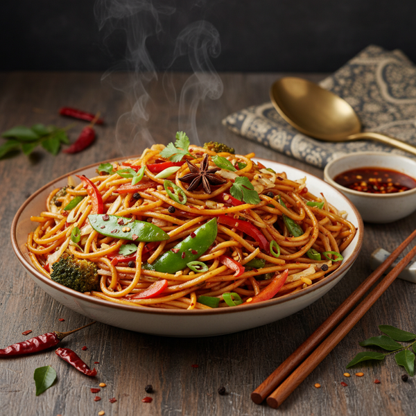 Spicy Indian Style Vegetable Chow Mein recipe