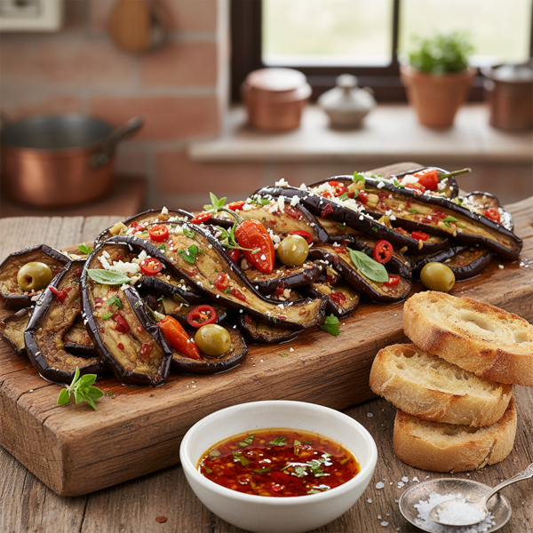 Spicy Italian Marinated Eggplant Strips recipe