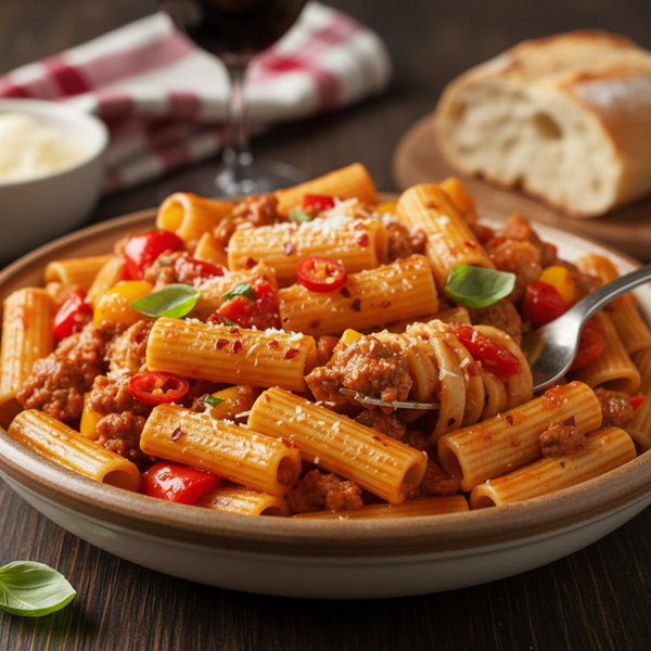 Spicy Italian Sausage Rigatoni with Vibrant Peppers recipe