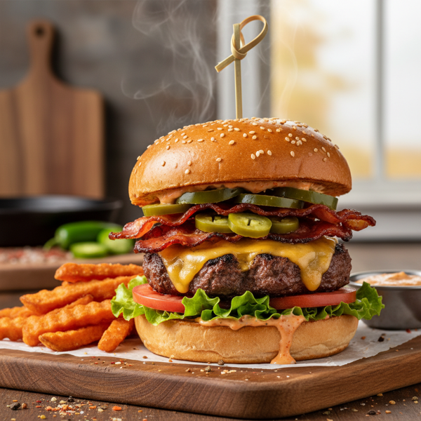 Spicy Jalapeño Bacon Cheeseburgers recipe
