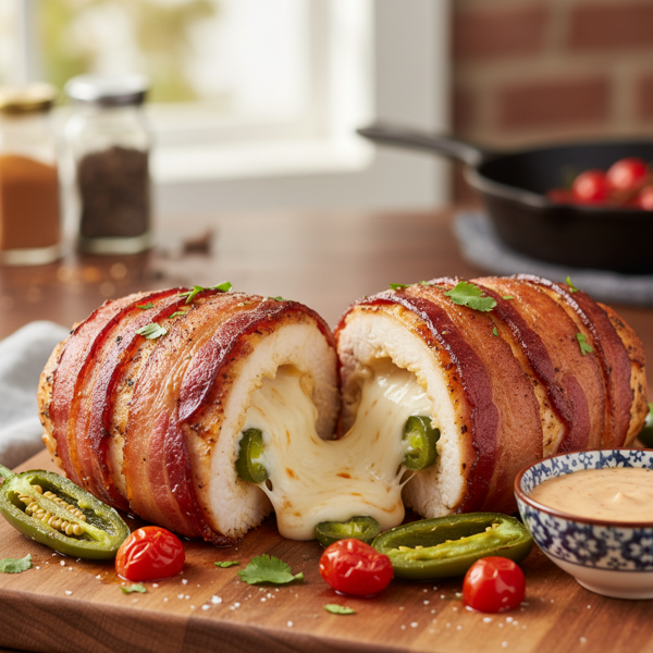 Spicy Jalapeno and Cheese-Stuffed Bacon-Wrapped Chicken recipe