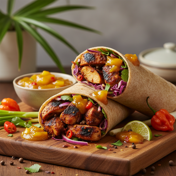 Spicy Jamaican Jerk Chicken Wrap with Mango Chutney recipe