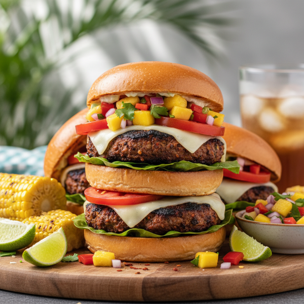 Spicy Jamaican Jerk Turkey Burgers with Fresh Tropical Salsa recipe