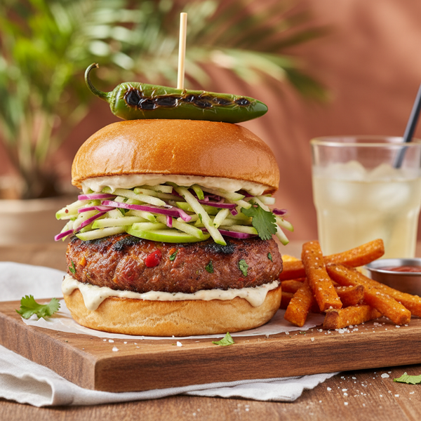 Spicy Jerk Pork Burgers with Crisp Green Apple Slaw recipe