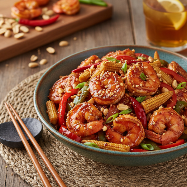 Spicy Kung Pao Shrimp with Crunchy Vegetables recipe
