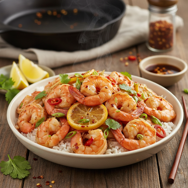 Spicy Lemon Garlic Shrimp Stir Fry recipe