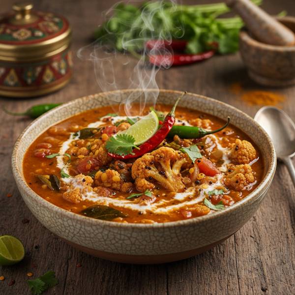 Spicy Lentil Cauliflower Sambar recipe