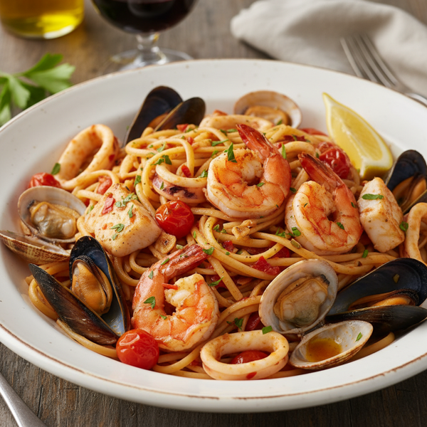 Spicy Linguine with Seafood Medley recipe