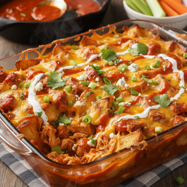 Spicy Loaded Buffalo Chicken & Potato Bake recipe
