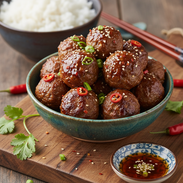 Spicy Mongolian Lamb Meatballs in Hoisin Sauce recipe