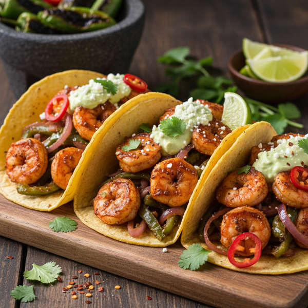 Spicy Pasilla Shrimp Tacos recipe