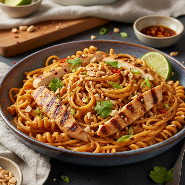 Spicy Peanut Chicken Linguine recipe