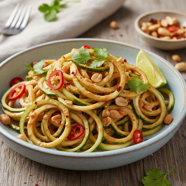Spicy Peanut Cucumber and Zucchini Noodle Salad recipe