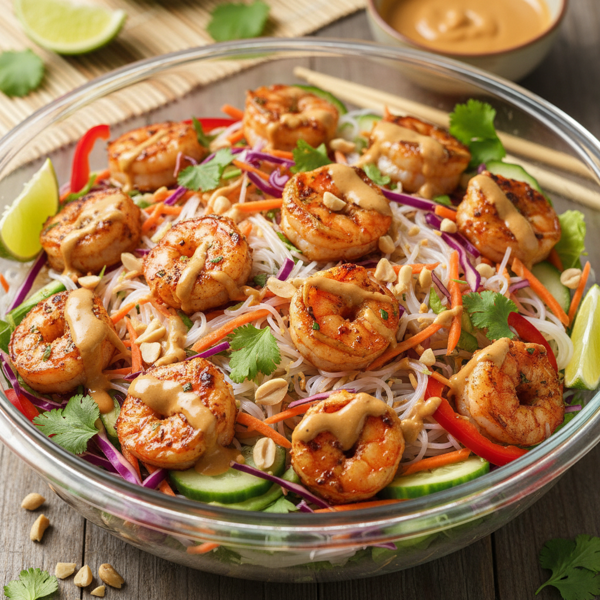 Spicy Peanut Shrimp Salad with Rice Noodles recipe