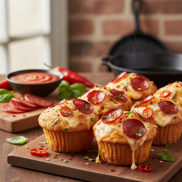 Spicy Pepperoni Pizza Muffins recipe