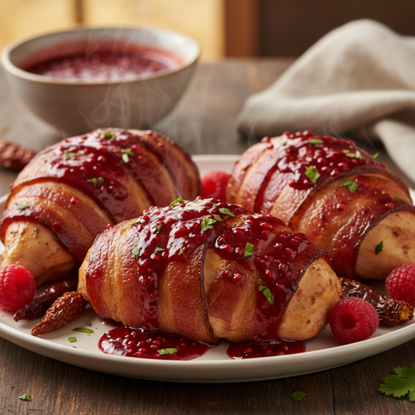 Spicy Raspberry Chipotle Bacon-Wrapped Chicken recipe
