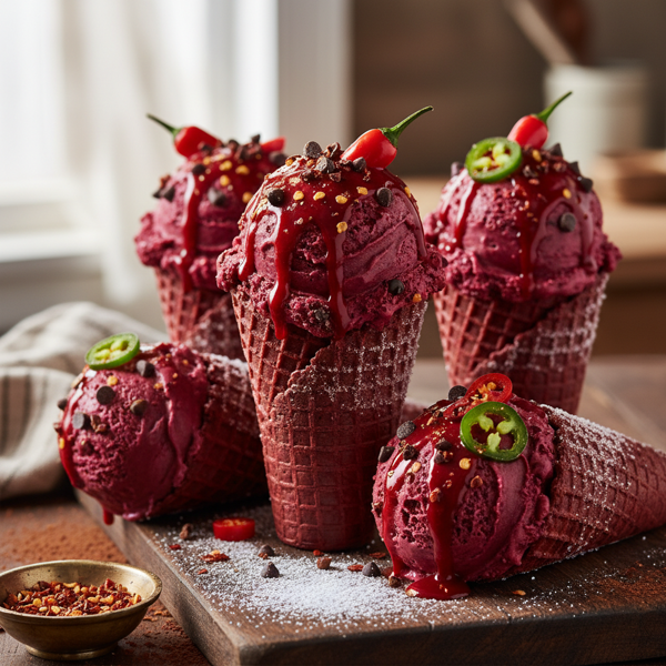 Spicy Red Velvet Delight Cones recipe