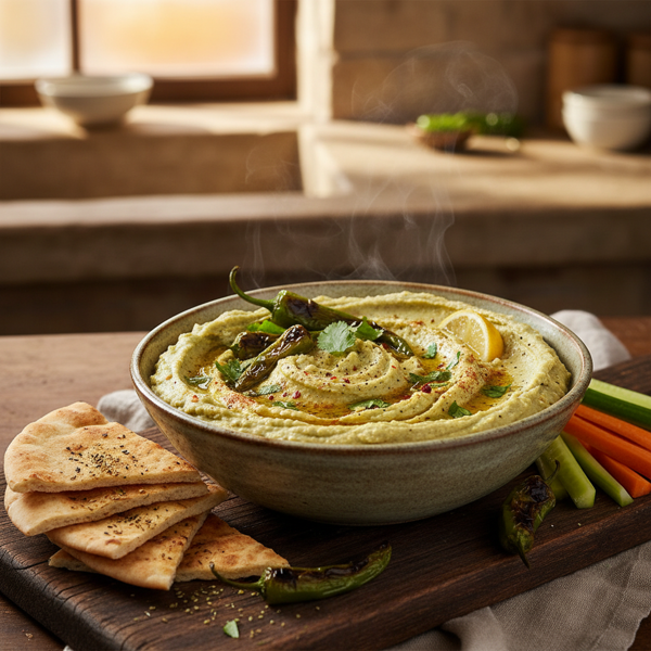 Spicy Roasted Green Chili Hummus recipe