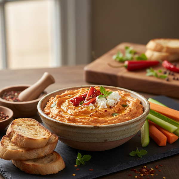 Spicy Roasted Red Pepper Feta Spread recipe
