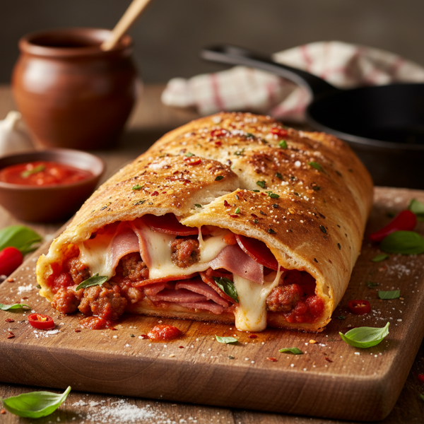 Spicy Rustic Meat Lover's Stromboli recipe