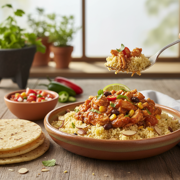 Spicy Salsa Chicken with Almond Couscous recipe