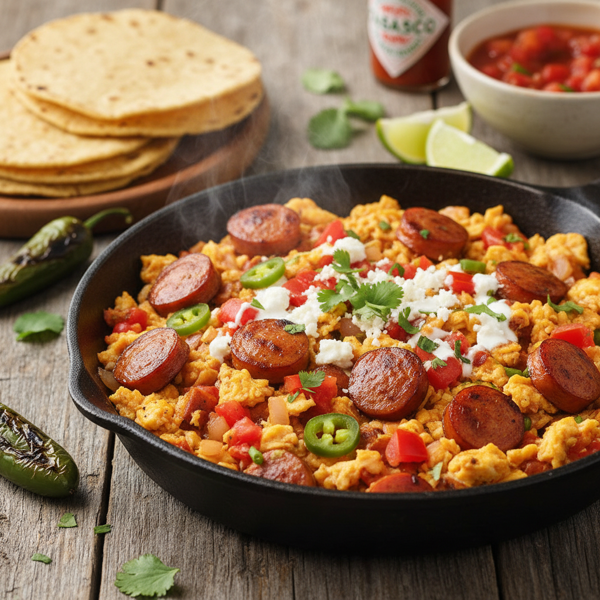 Spicy Salsa Scramble with Hot Dogs recipe