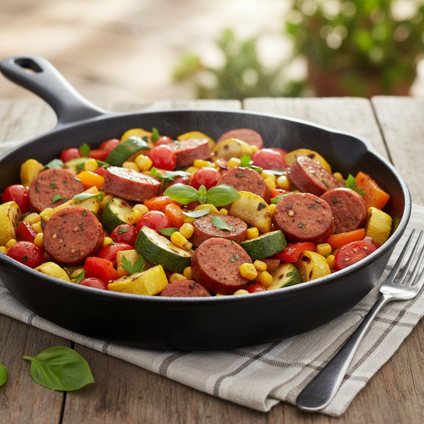 Spicy Sausage and Summer Vegetable Medley Skillet recipe