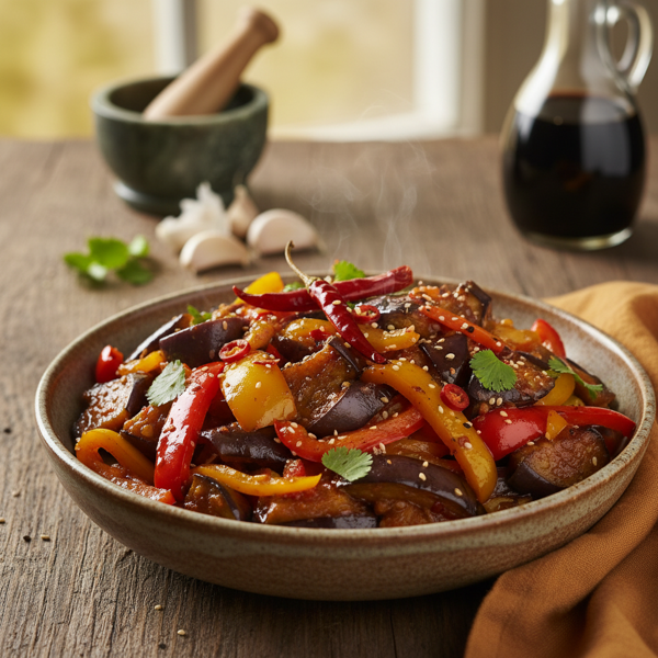 Spicy Sautéed Eggplant with Bell Peppers recipe