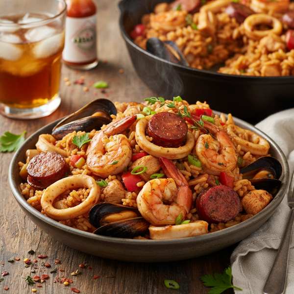 Spicy Seafood and Andouille Jambalaya recipe