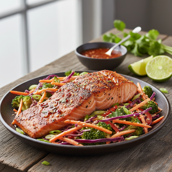 Spicy Seared Salmon with Broccoli Slaw recipe
