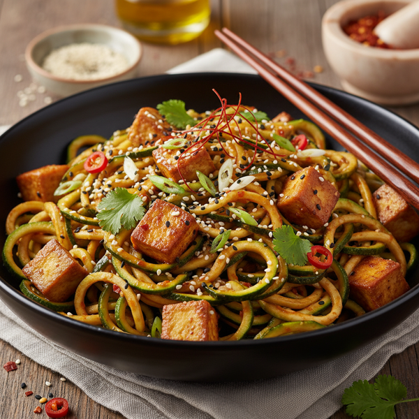 Spicy Sesame Zucchini Noodles with Tofu recipe