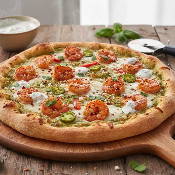 Spicy Shrimp Ranch Pesto Pizza Delight recipe